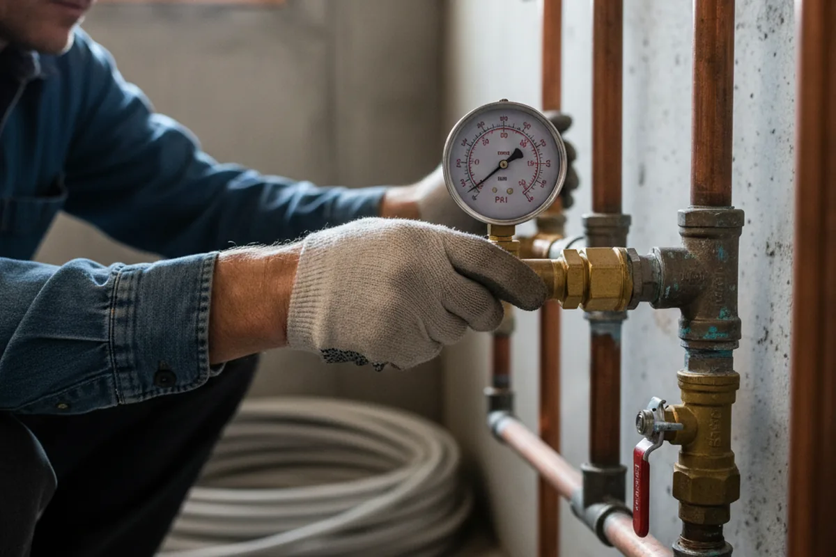 Pressure testing a repaired line during Water Line Repair in Bokeelia